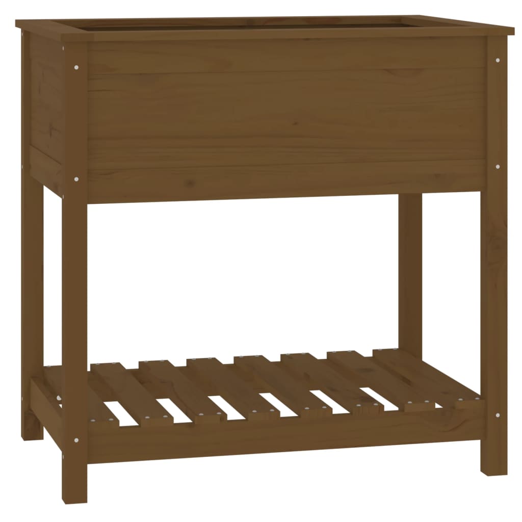 Utendørs Blomsterkasse Plantekasse Tre med hylle Honningbrun 82,5x54x81 cm heltre furu