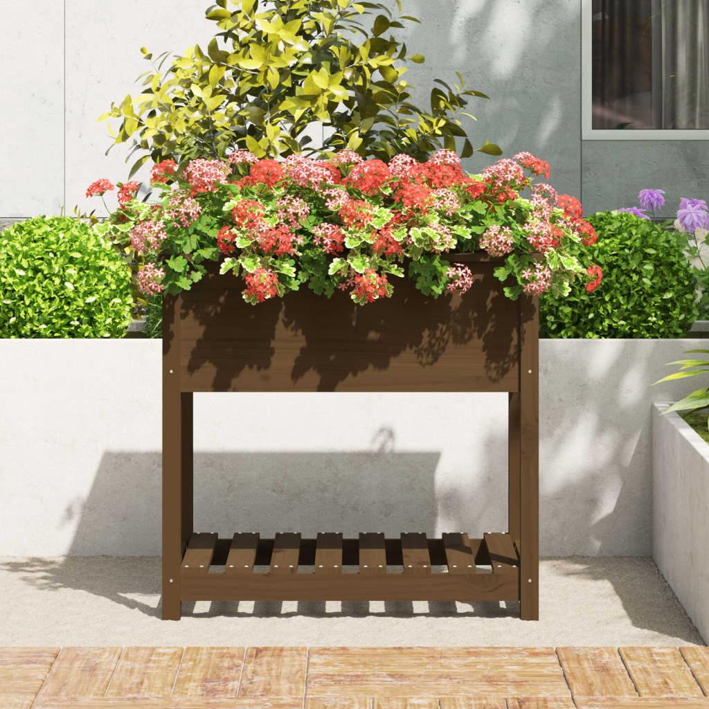 Utendørs Blomsterkasse Plantekasse Tre med hylle Honningbrun 82,5x54x81 cm heltre furu