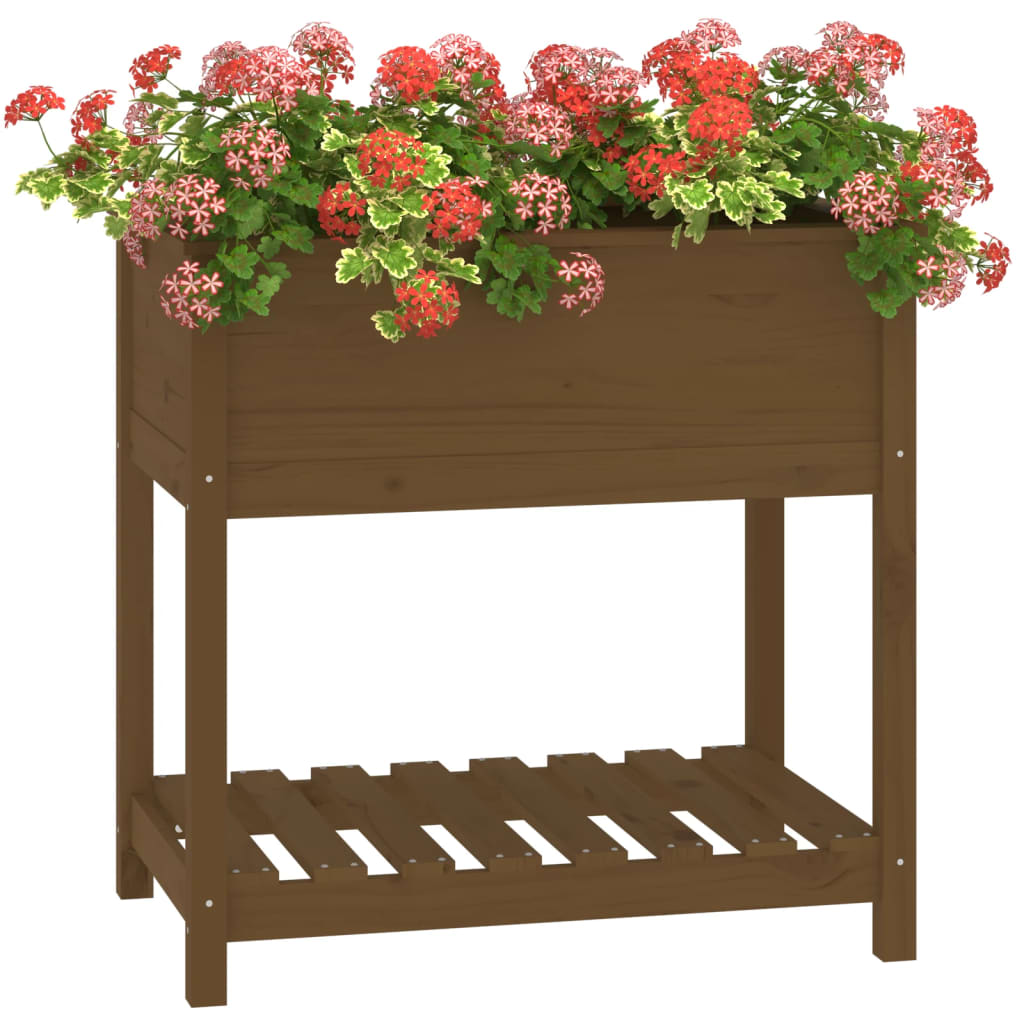 Utendørs Blomsterkasse Plantekasse Tre med hylle Honningbrun 82,5x54x81 cm heltre furu