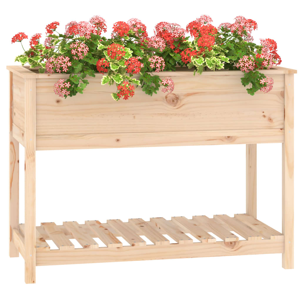 Utendørs Blomsterkasse Plantekasse Tre med hylle 111,5x54x81 cm heltre furu