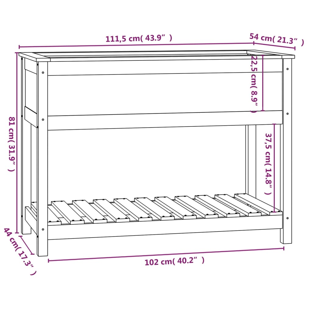Utendørs Blomsterkasse Plantekasse Tre med hylle 111,5x54x81 cm heltre furu