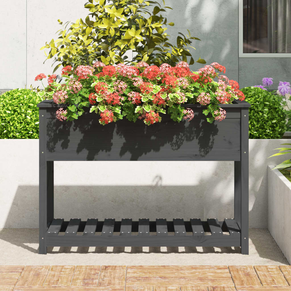 Utendørs Blomsterkasse Plantekasse Tre med hylle Svart 111,5x54x81 cm heltre furu