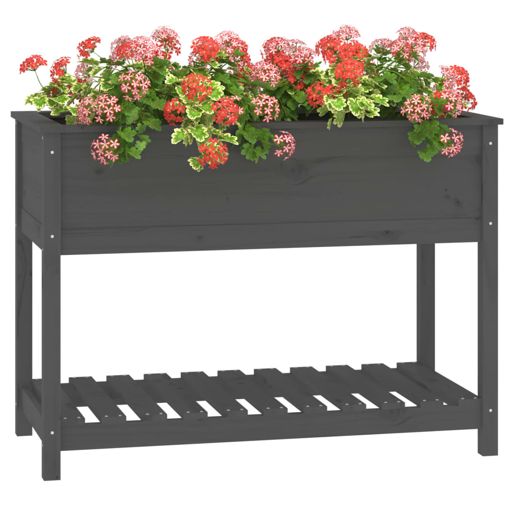 Utendørs Blomsterkasse Plantekasse Tre med hylle Svart 111,5x54x81 cm heltre furu