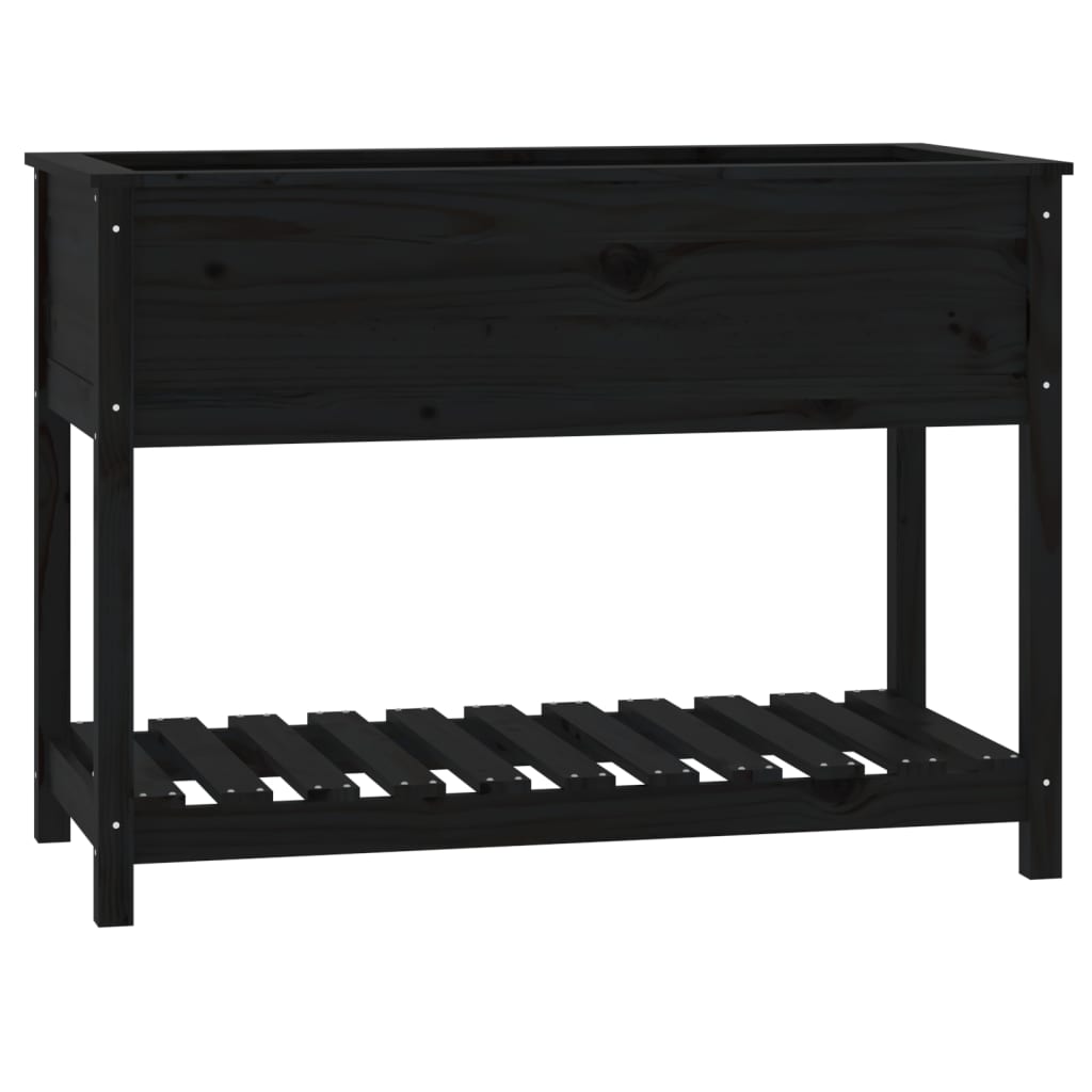Utendørs Blomsterkasse Plantekasse Tre med hylle Svart 111,5x54x81 cm heltre furu