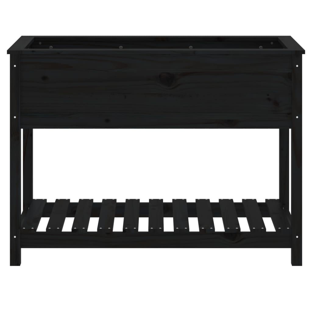 Utendørs Blomsterkasse Plantekasse Tre med hylle Svart 111,5x54x81 cm heltre furu