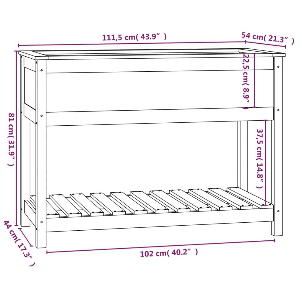 Utendørs Blomsterkasse Plantekasse Tre med hylle Svart 111,5x54x81 cm heltre furu
