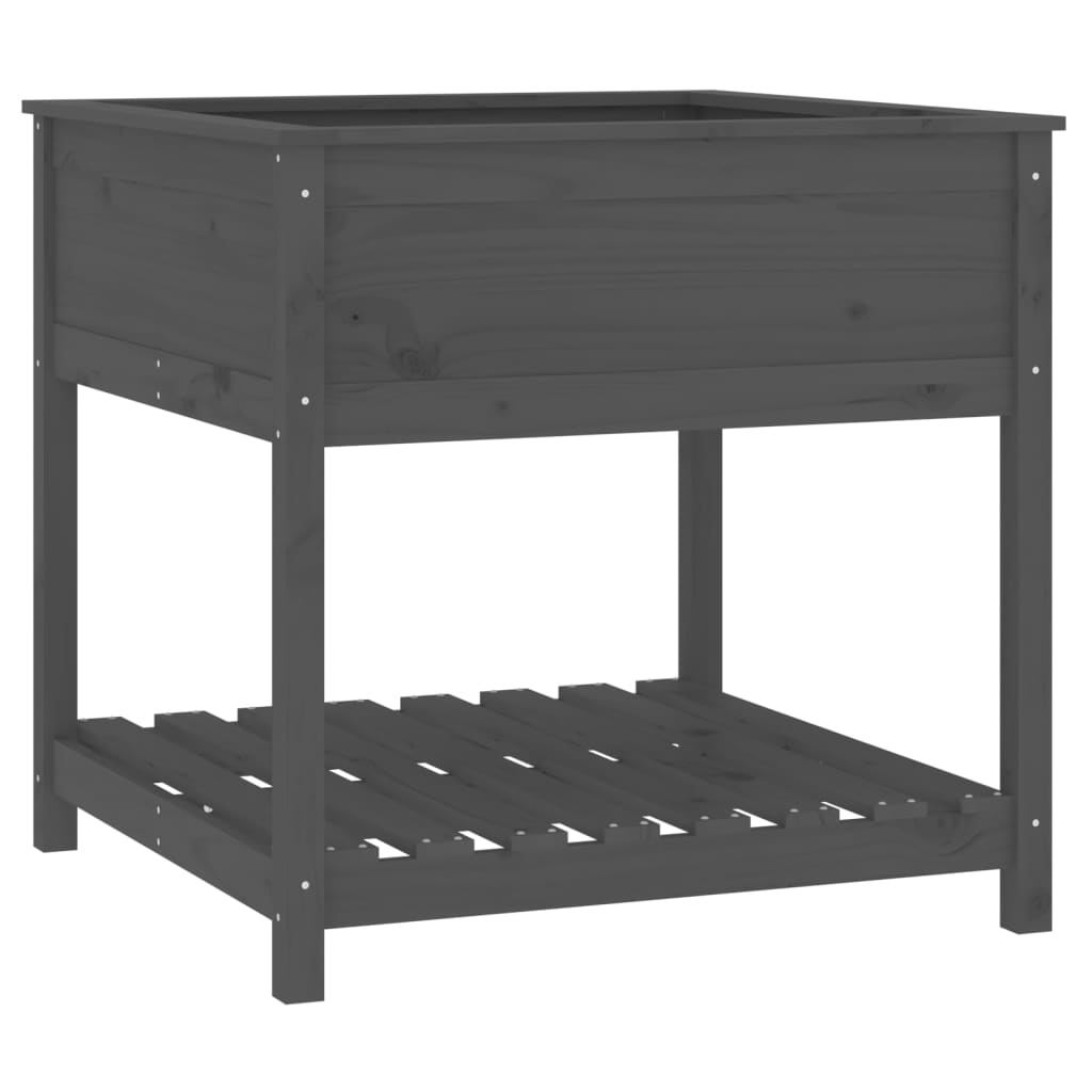 Utendørs Blomsterkasse Plantekasse Tre med hylle Grå 82,5x82,5x81 cm heltre furu