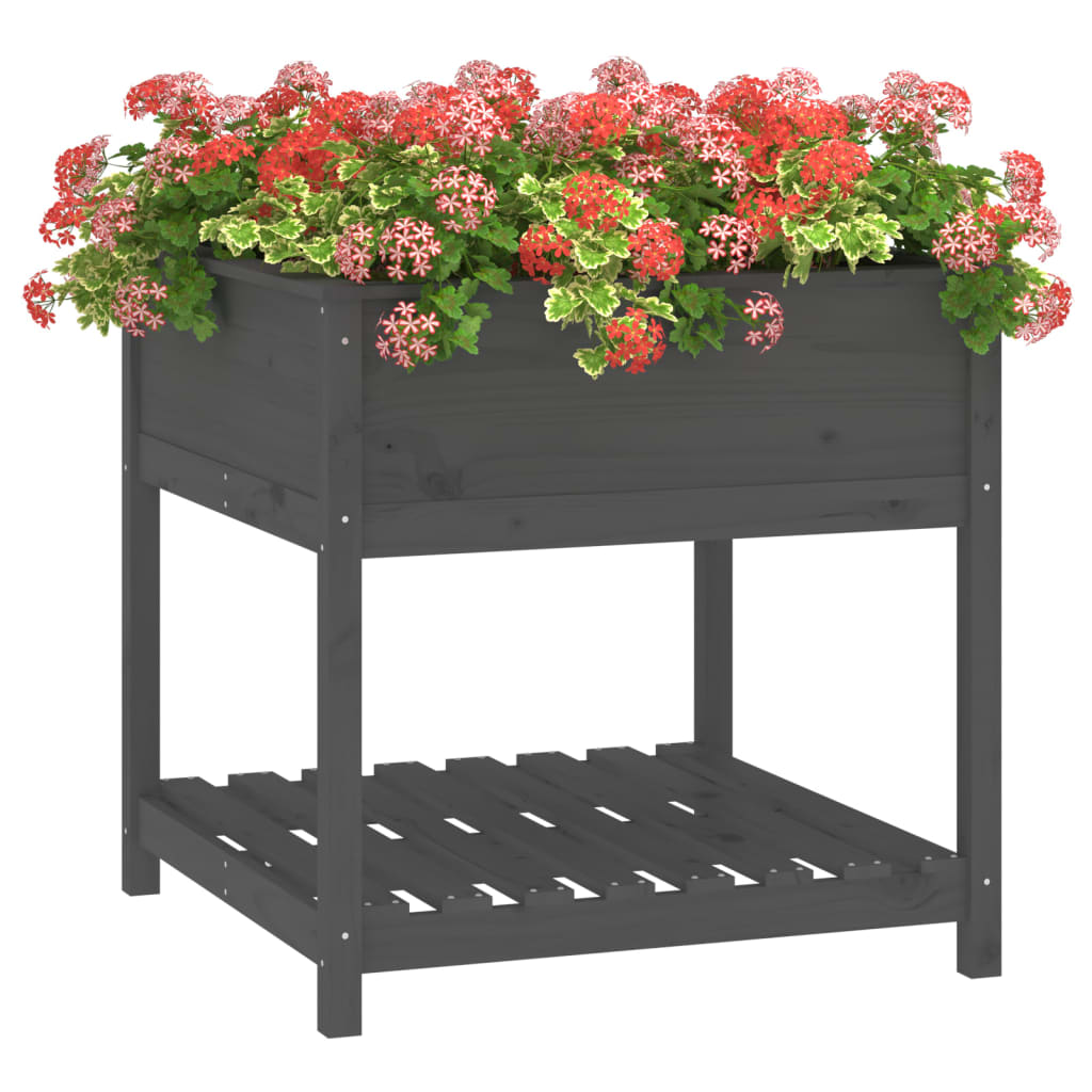 Utendørs Blomsterkasse Plantekasse Tre med hylle Grå 82,5x82,5x81 cm heltre furu