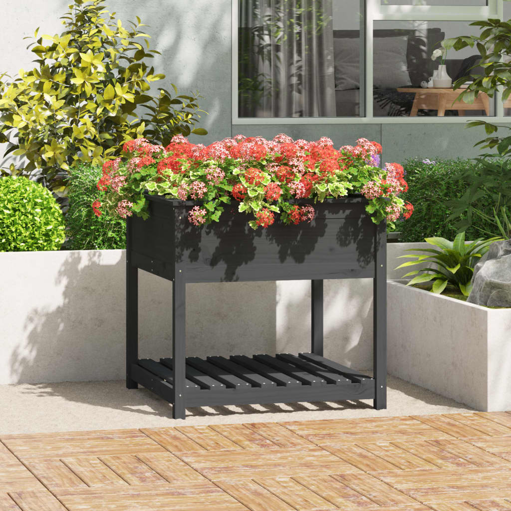 Utendørs Blomsterkasse Plantekasse Tre med hylle Grå 82,5x82,5x81 cm heltre furu