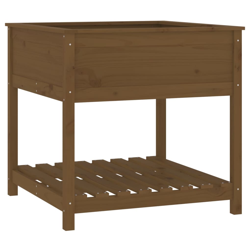 Utendørs Blomsterkasse Plantekasse Tre med hylle Honningbrun 82,5x82,5x81 cm heltre furu