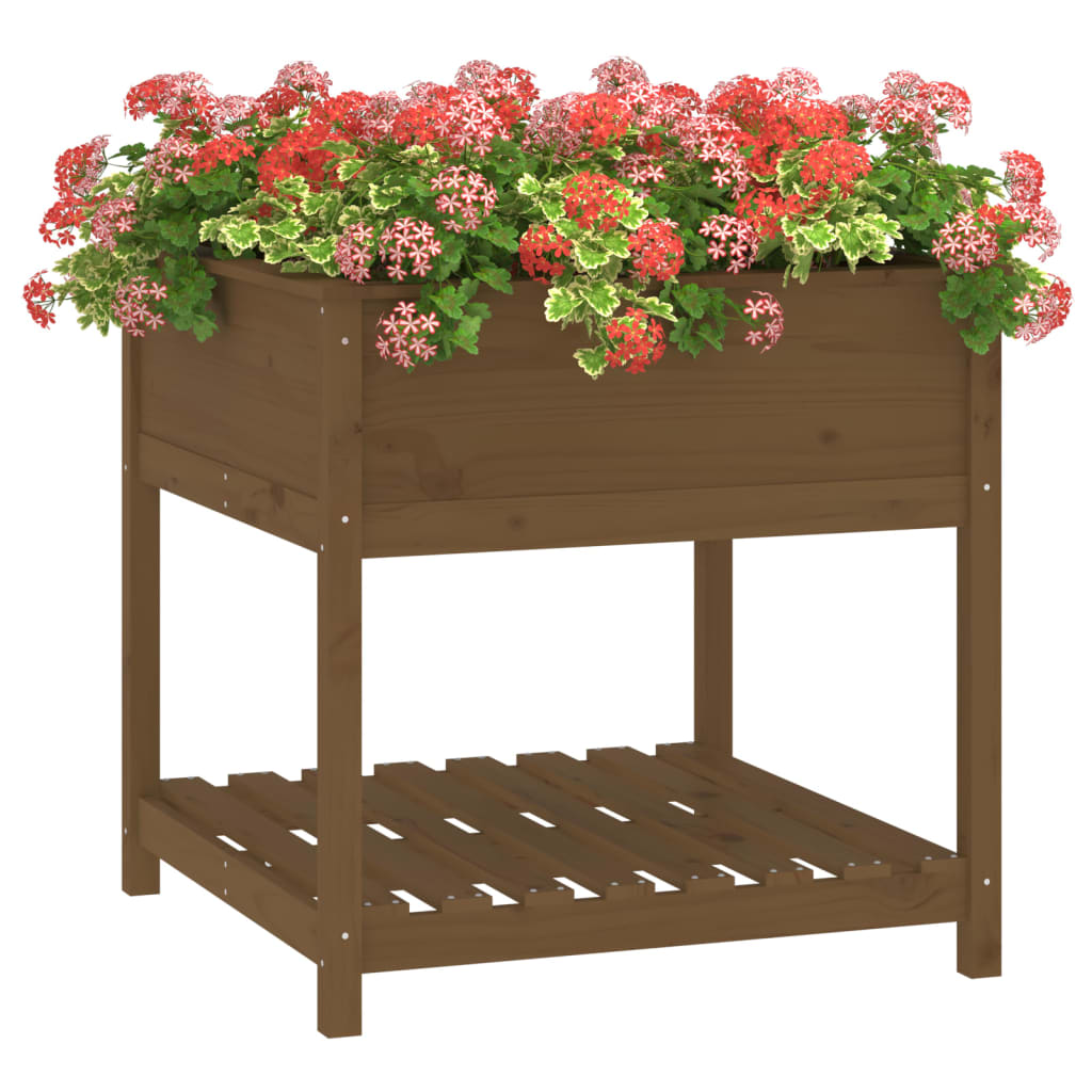 Utendørs Blomsterkasse Plantekasse Tre med hylle Honningbrun 82,5x82,5x81 cm heltre furu