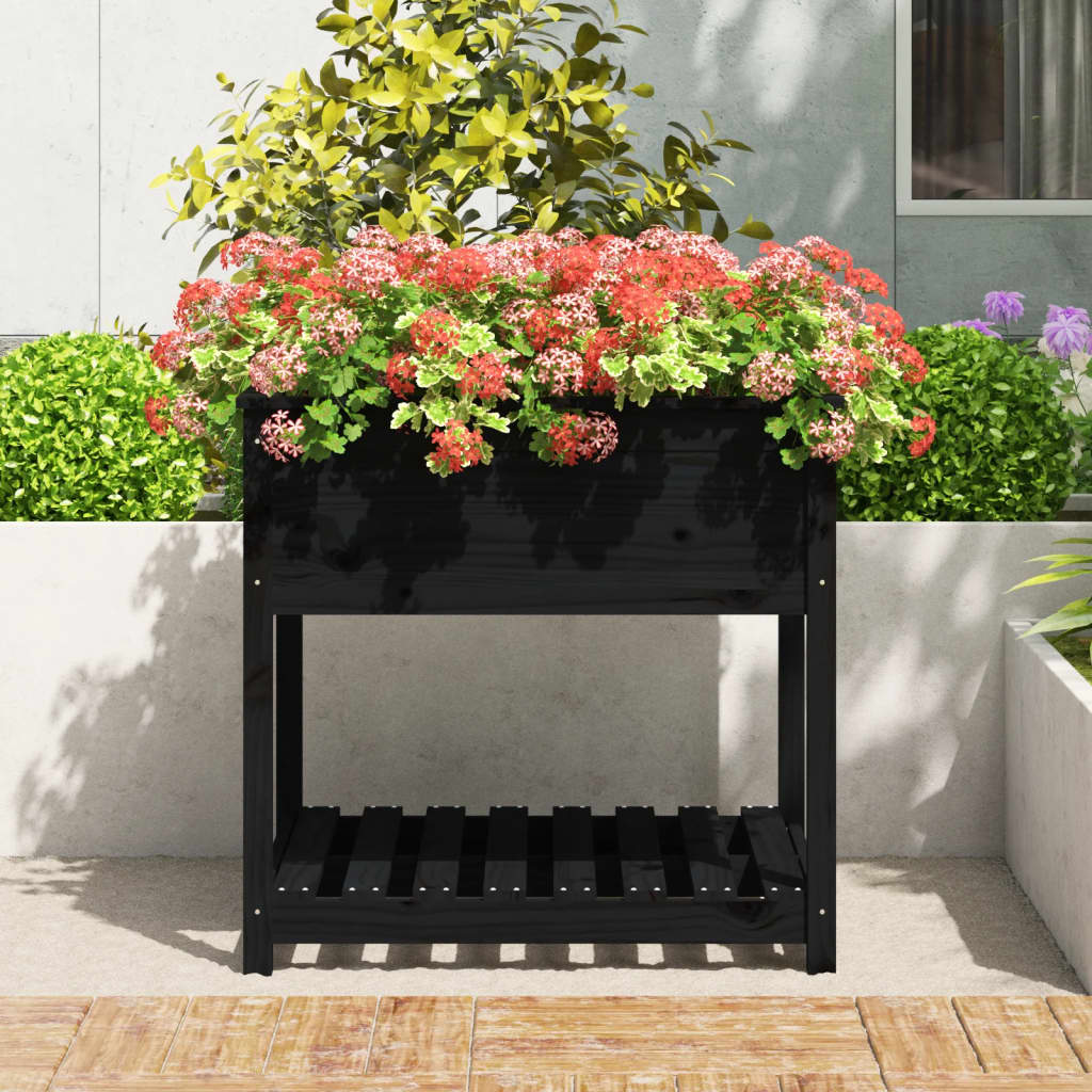 Utendørs Blomsterkasse Plantekasse Tre med hylle Hvit 82,5x82,5x81 cm heltre furu