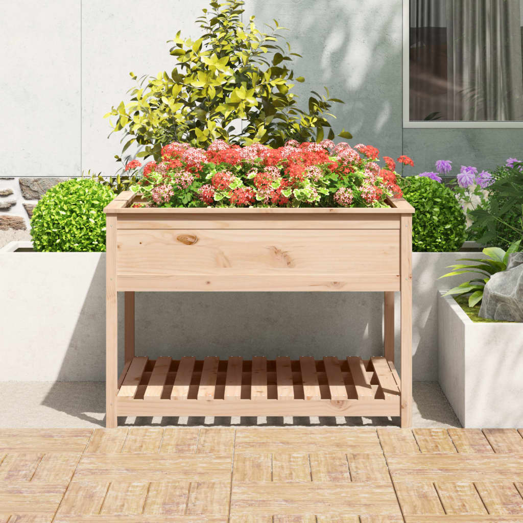 Utendørs Blomsterkasse Plantekasse Tre med hylle 111,5x111,5x81 cm heltre furu