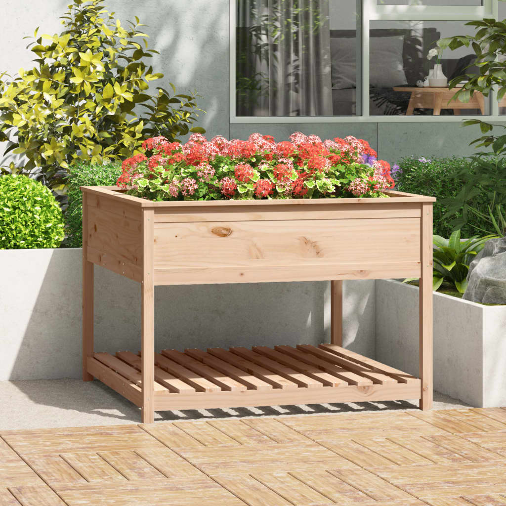 Utendørs Blomsterkasse Plantekasse Tre med hylle 111,5x111,5x81 cm heltre furu