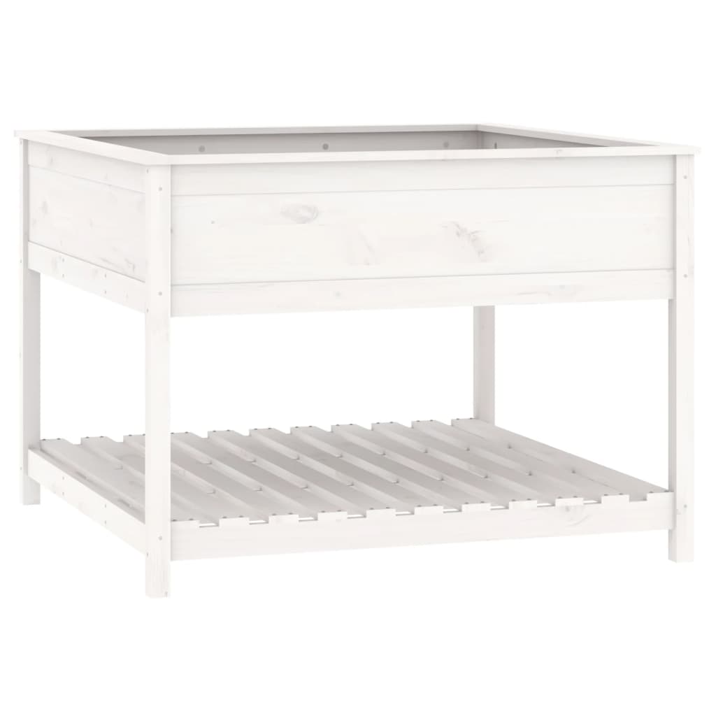 Utendørs Blomsterkasse Plantekasse Tre med hylle Hvit 111,5x111,5x81 cm heltre furu
