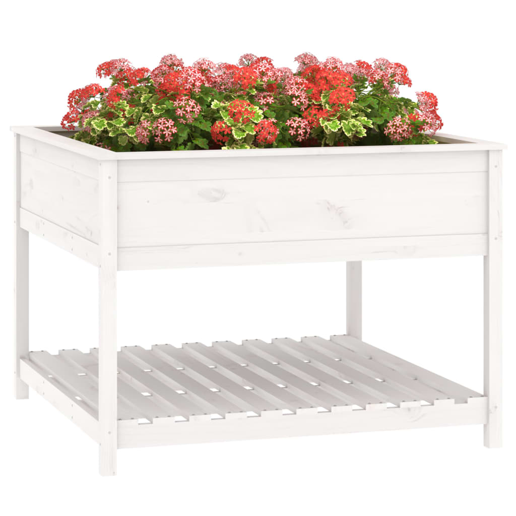 Utendørs Blomsterkasse Plantekasse Tre med hylle Hvit 111,5x111,5x81 cm heltre furu