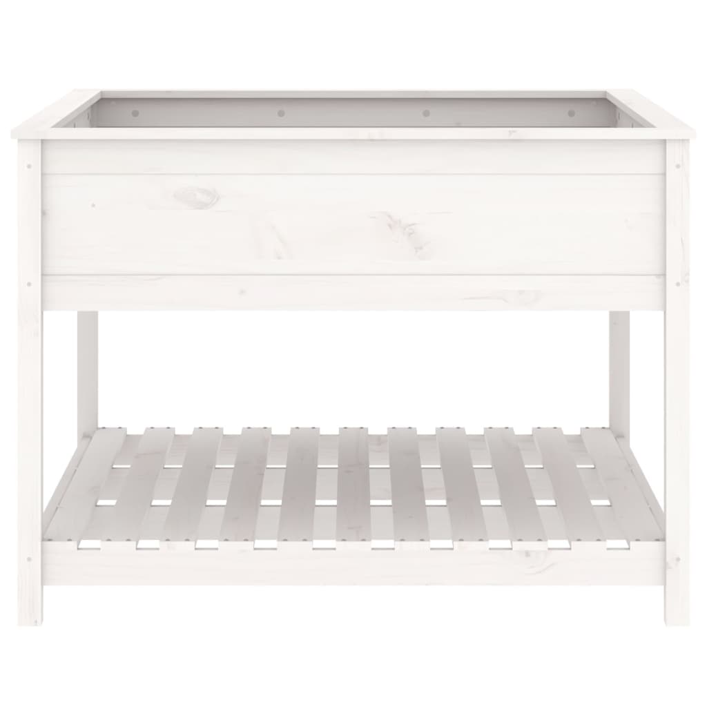 Utendørs Blomsterkasse Plantekasse Tre med hylle Hvit 111,5x111,5x81 cm heltre furu