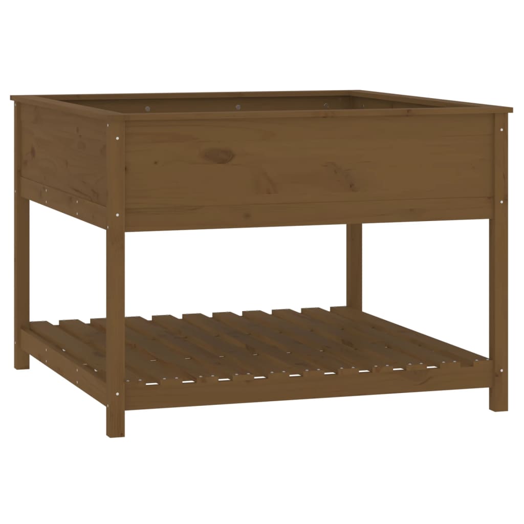 Utendørs Blomsterkasse Plantekasse Tre med hylle Honningbrun 111,5x111,5x81 cm heltre furu
