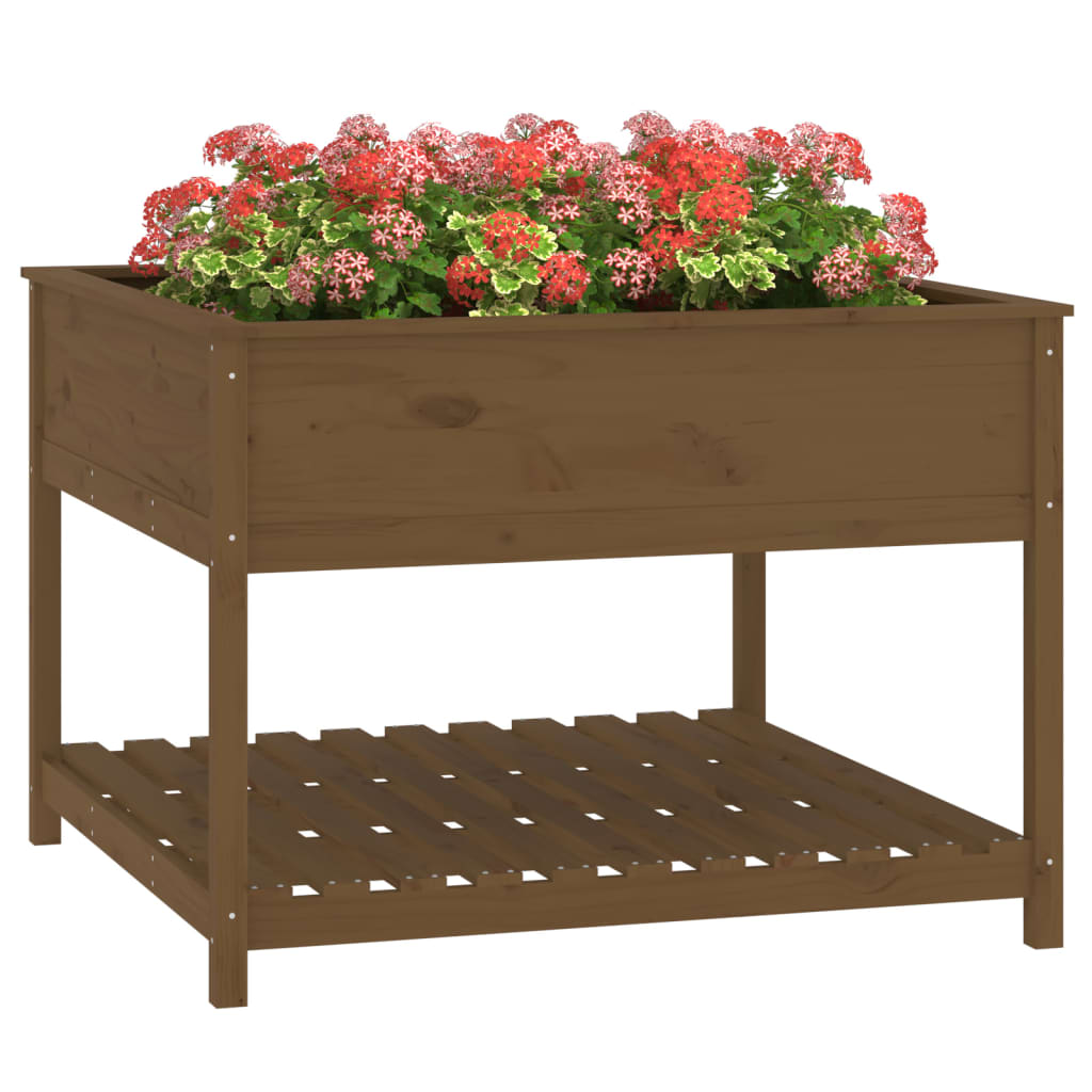 Utendørs Blomsterkasse Plantekasse Tre med hylle Honningbrun 111,5x111,5x81 cm heltre furu