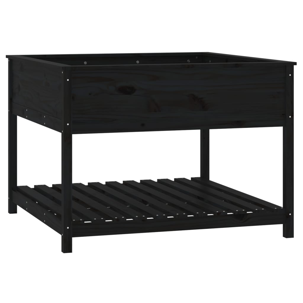 Utendørs Blomsterkasse Plantekasse Tre med hylle Svart 111,5x111,5x81 cm heltre furu