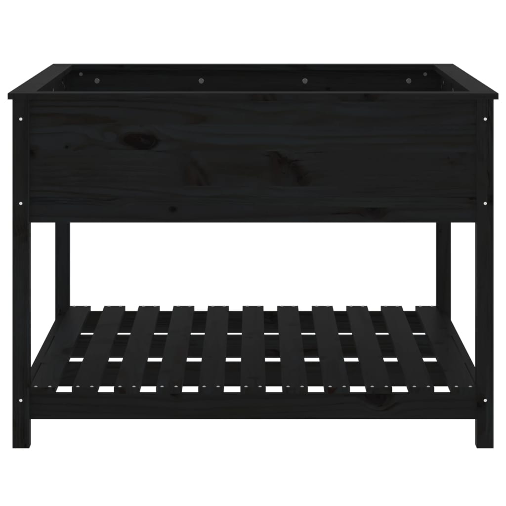 Utendørs Blomsterkasse Plantekasse Tre med hylle Svart 111,5x111,5x81 cm heltre furu