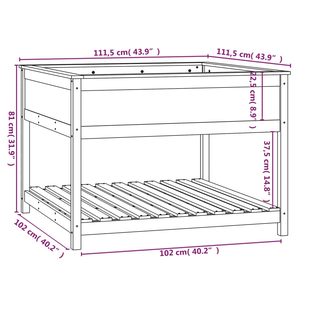 Utendørs Blomsterkasse Plantekasse Tre med hylle Svart 111,5x111,5x81 cm heltre furu
