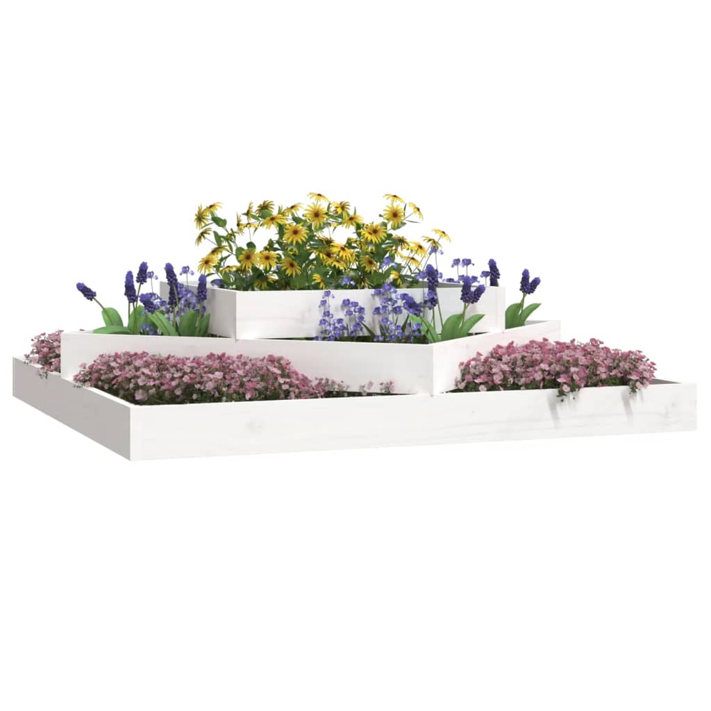 Utendørs Blomsterkasse Plantekasse Tre Hvit 112x112x27 cm heltre furu
