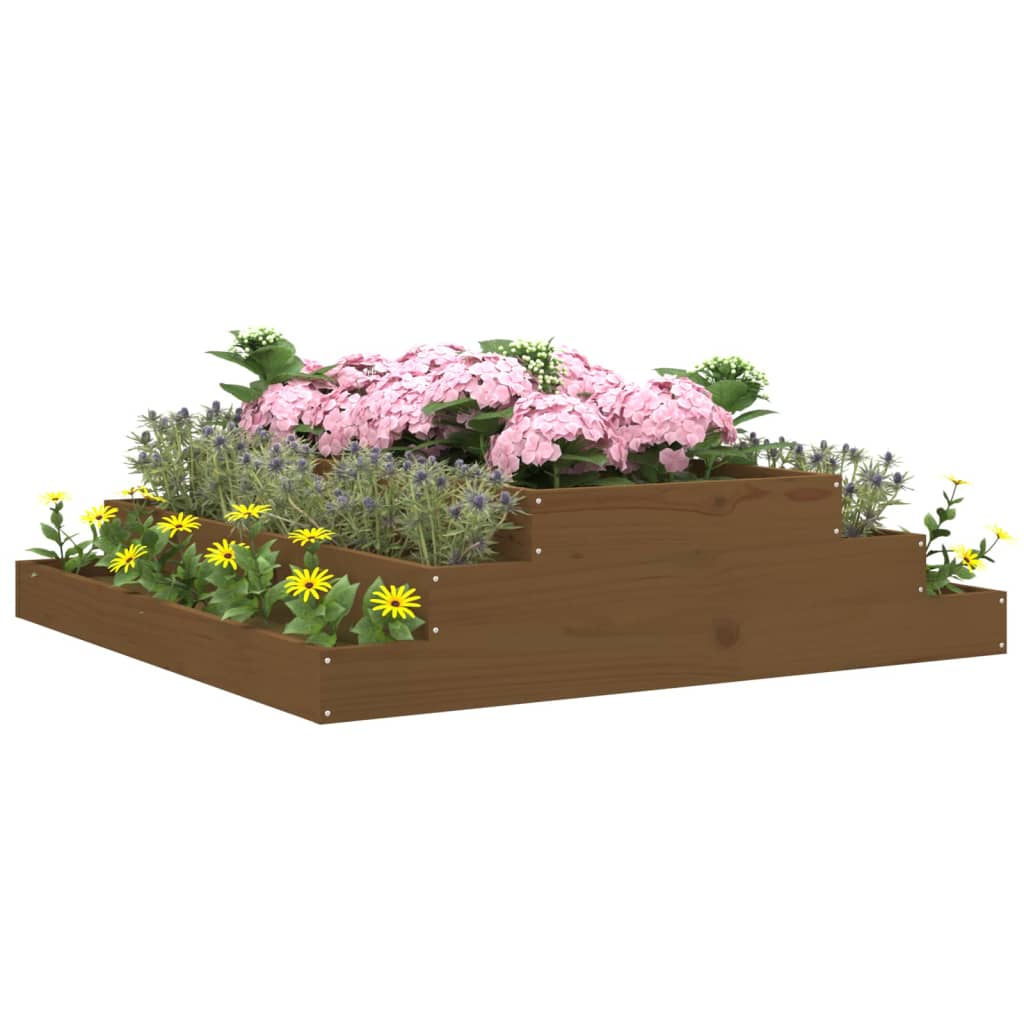 Utendørs Blomsterkasse Plantekasse Tre Honningbrun 110x110x27 cm heltre furu