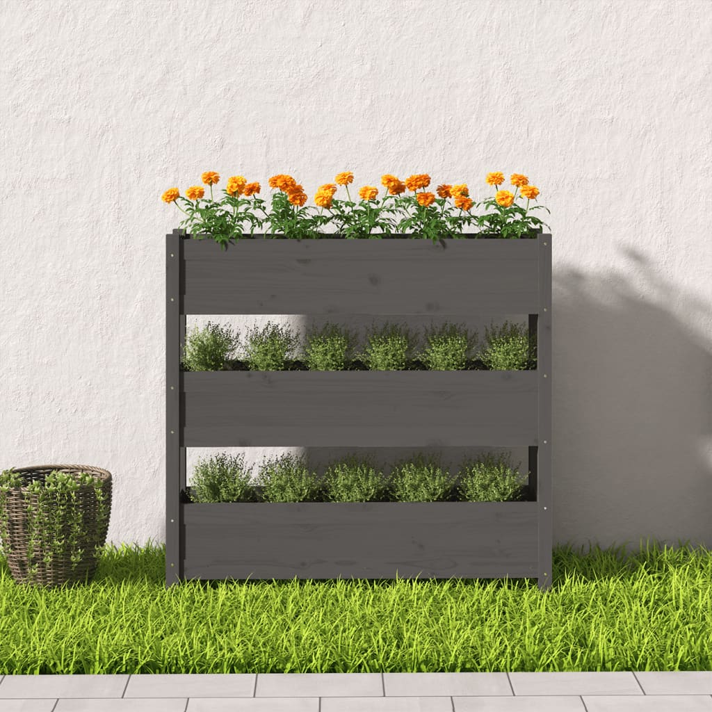 Utendørs Blomsterkasse Plantekasse Tre Grå 112x25x104,5 cm heltre furu