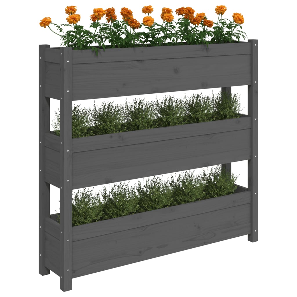 Utendørs Blomsterkasse Plantekasse Tre Grå 112x25x104,5 cm heltre furu