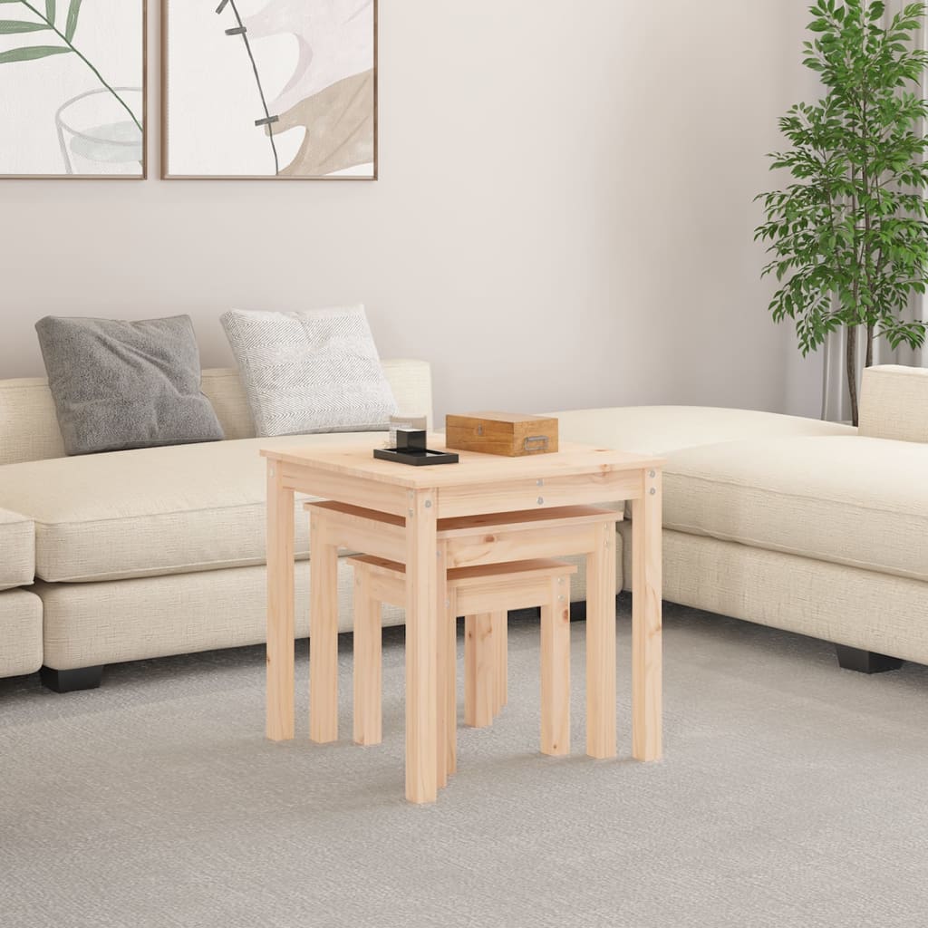 Sidebord Tre Stablebord 3 stk heltre furu