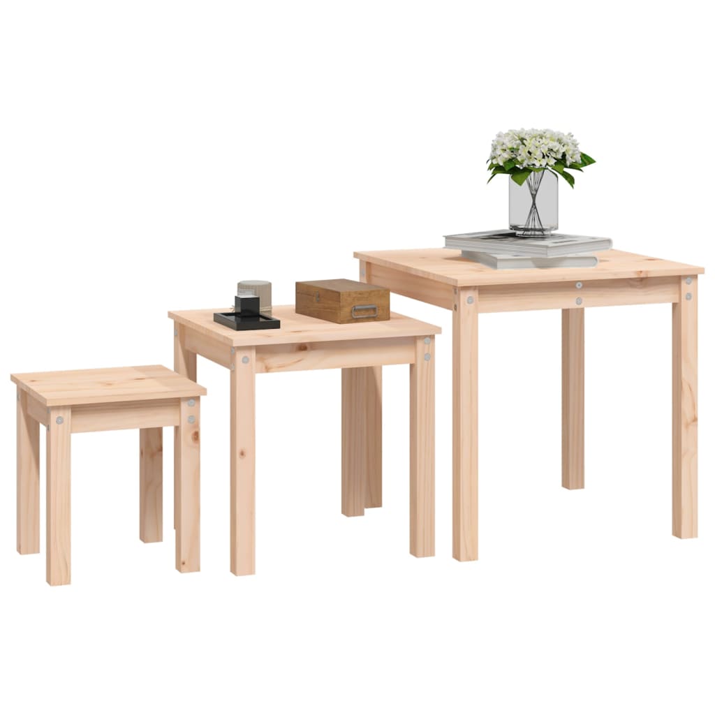 Sidebord Tre Stablebord 3 stk heltre furu