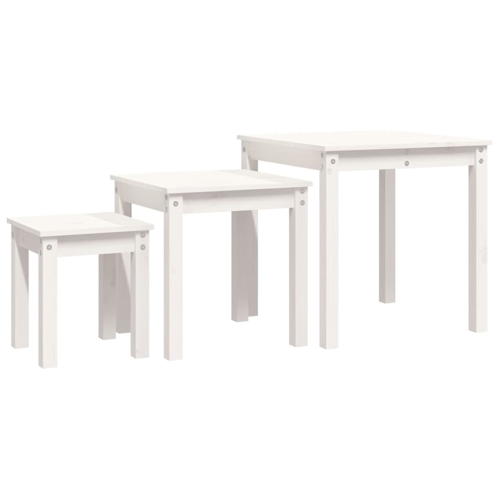 Sidebord Hvit Stablebare 3 stk heltre furu
