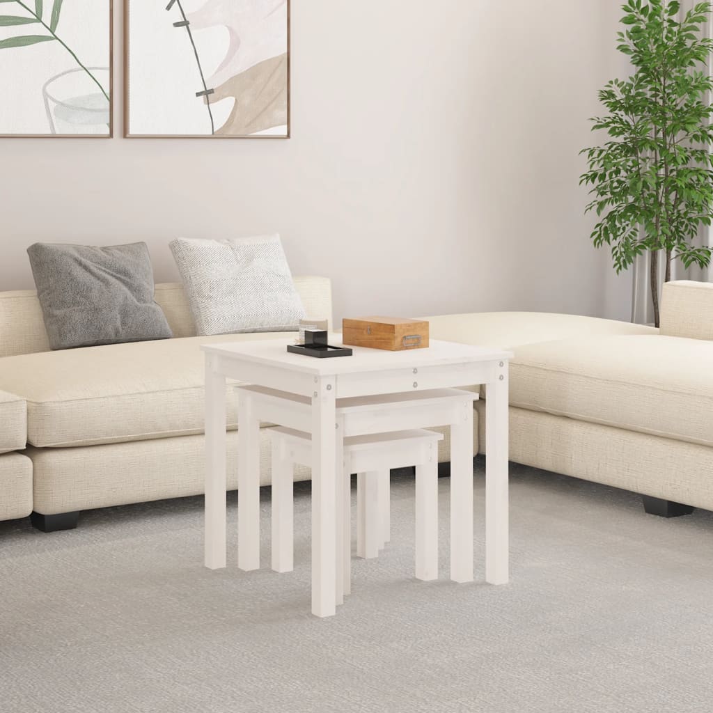 Sidebord Hvit Stablebare 3 stk heltre furu