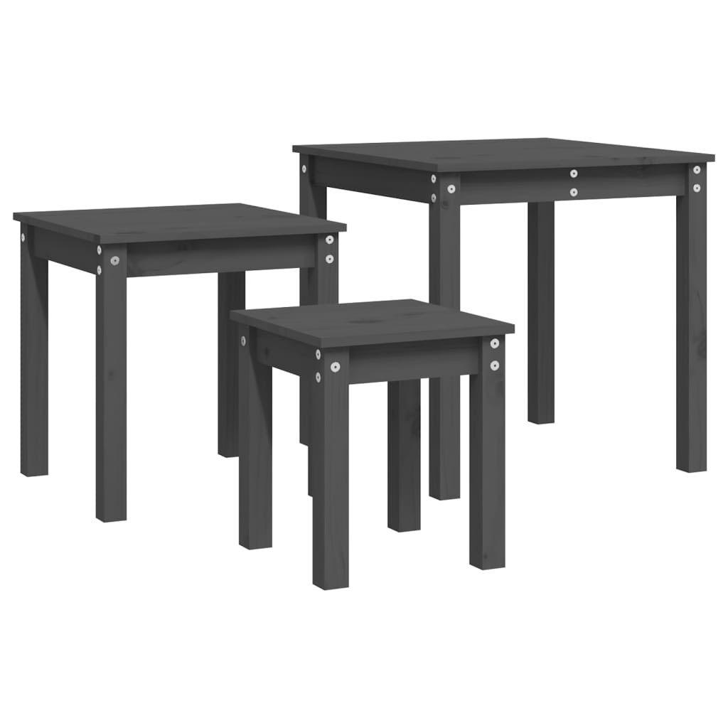 Sidebord Tre Stablebare 3 stk Grå heltre furu