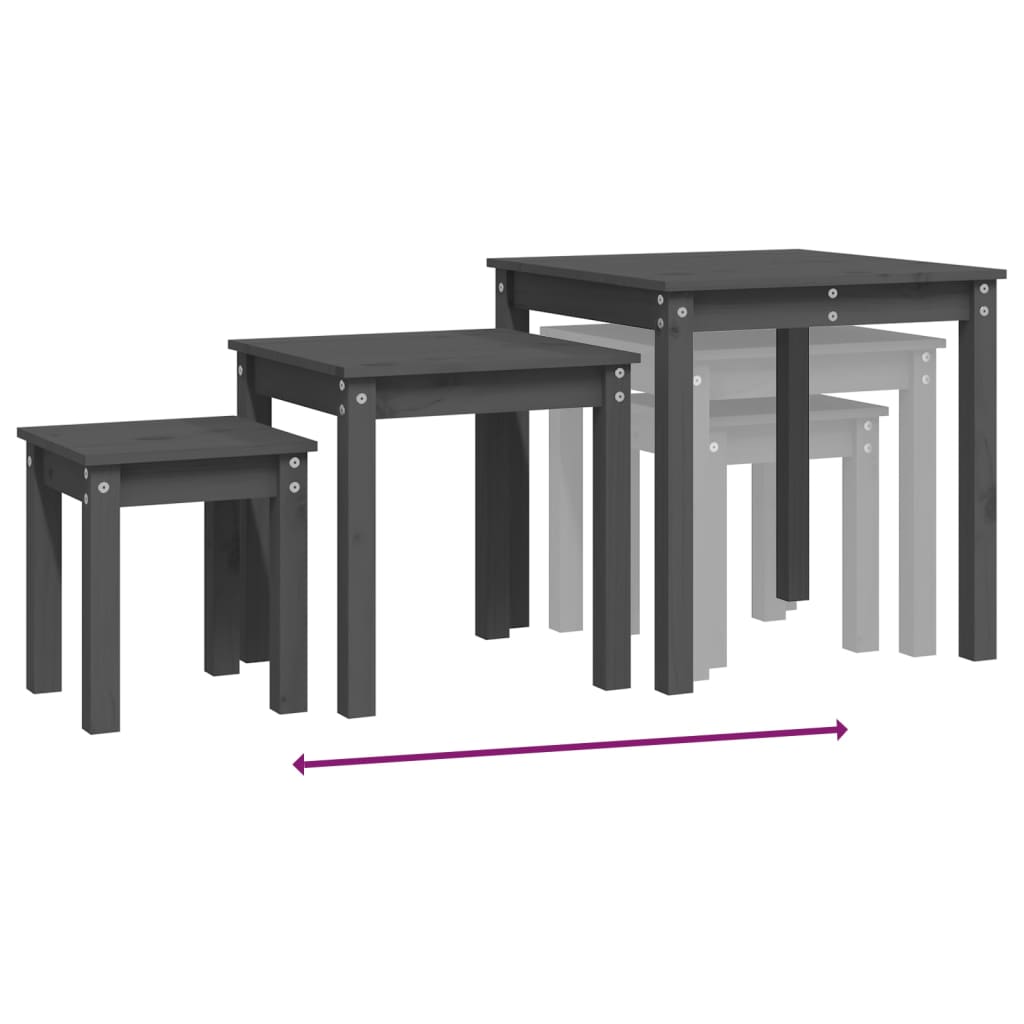 Sidebord Tre Stablebare 3 stk Grå heltre furu
