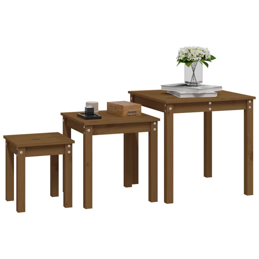 Sidebord Tre Stablebord 3 stk Honningbrun heltre furu