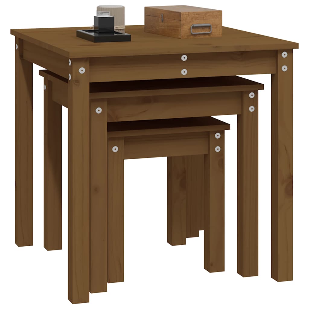 Sidebord Tre Stablebord 3 stk Honningbrun heltre furu