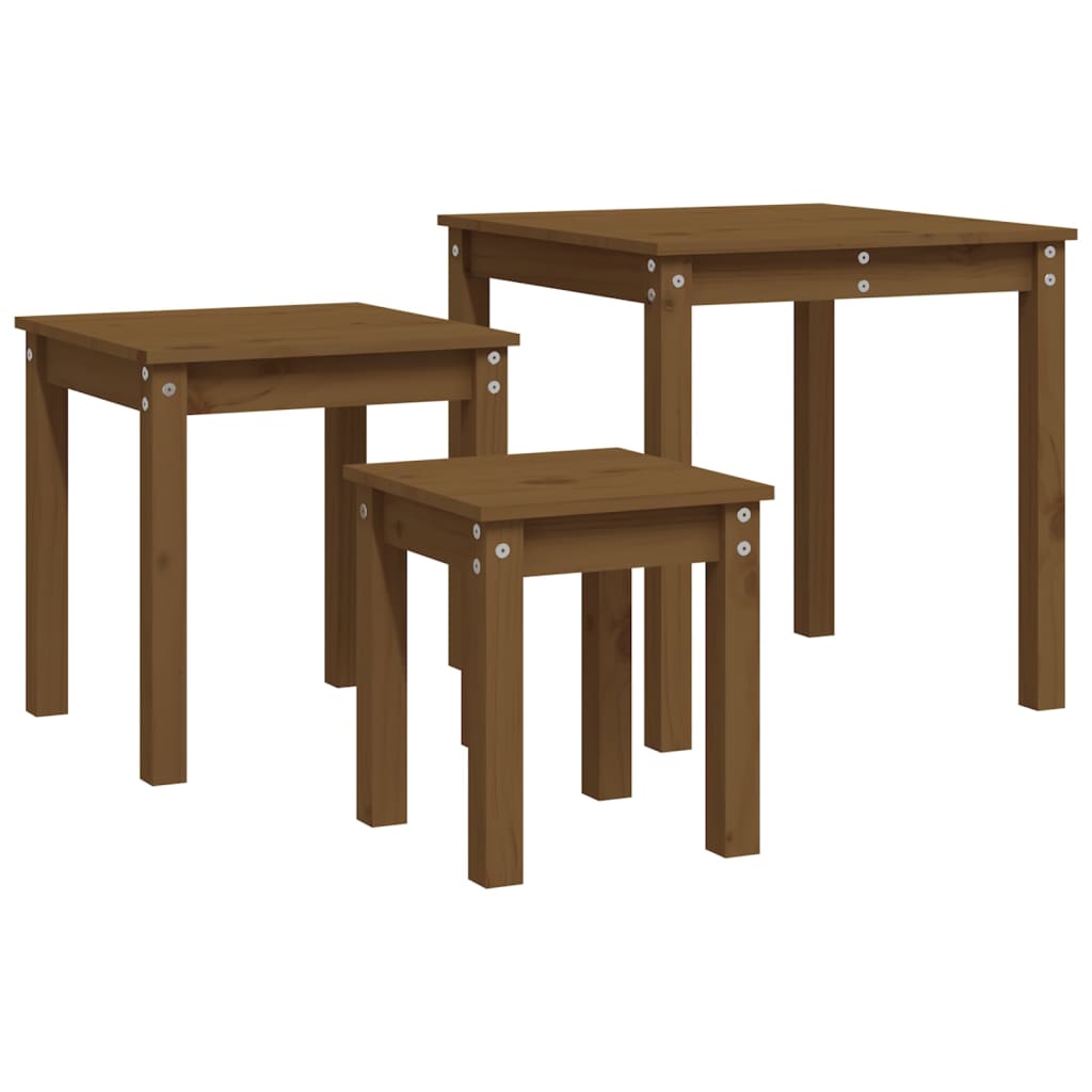 Sidebord Tre Stablebord 3 stk Honningbrun heltre furu