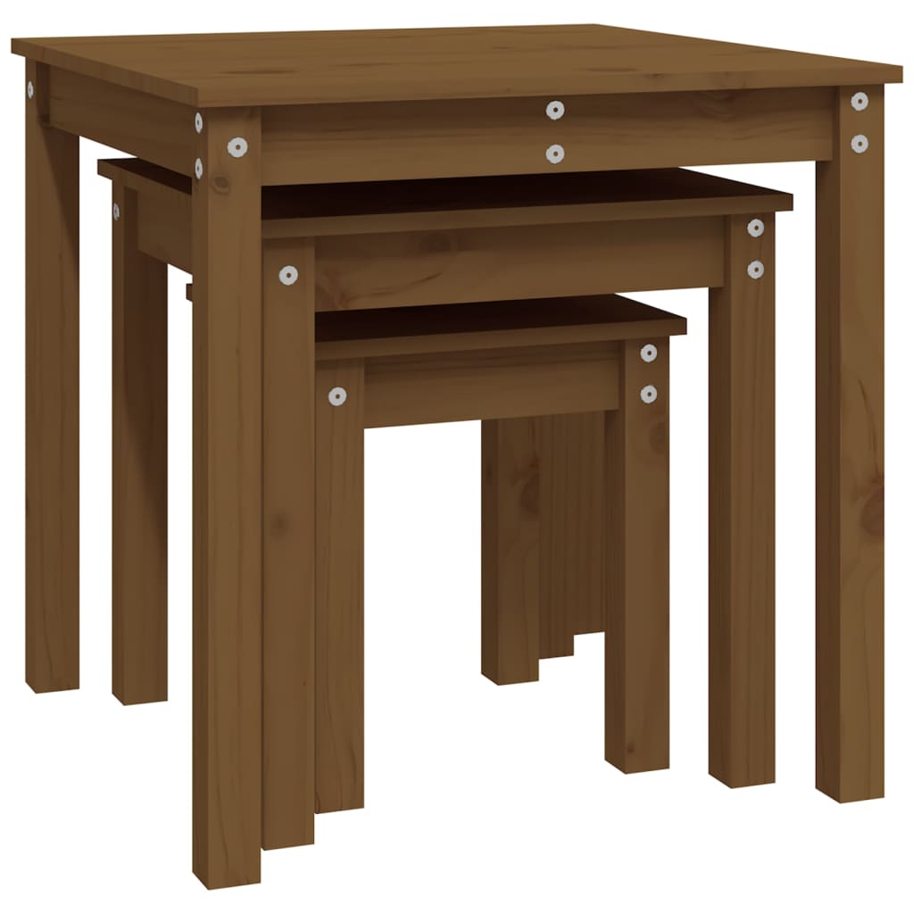 Sidebord Tre Stablebord 3 stk Honningbrun heltre furu