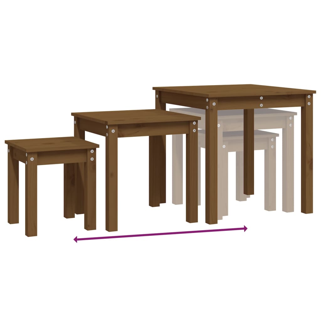 Sidebord Tre Stablebord 3 stk Honningbrun heltre furu