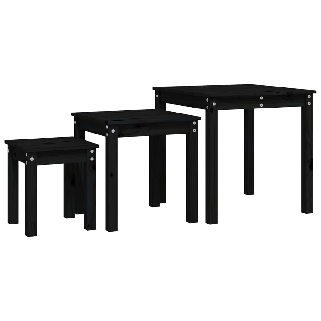 Sidebord Svart Stablebord 3 stk heltre furu