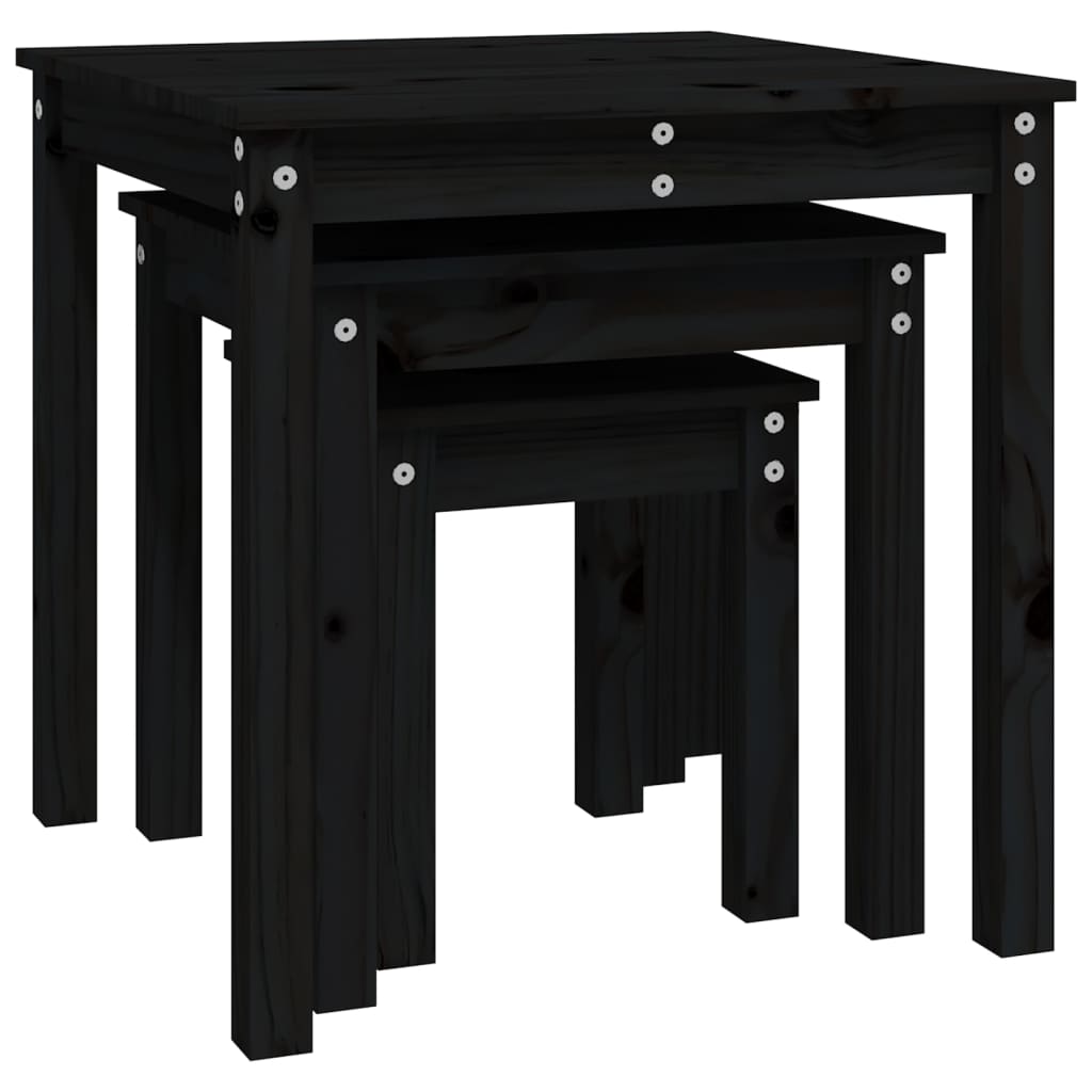 Sidebord Svart Stablebord 3 stk heltre furu