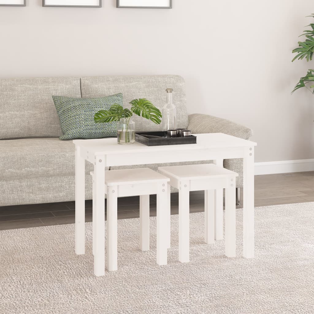 Sidebord Hvit Stablebare 3 stk heltre furu