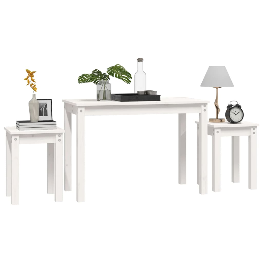 Sidebord Hvit Stablebare 3 stk heltre furu