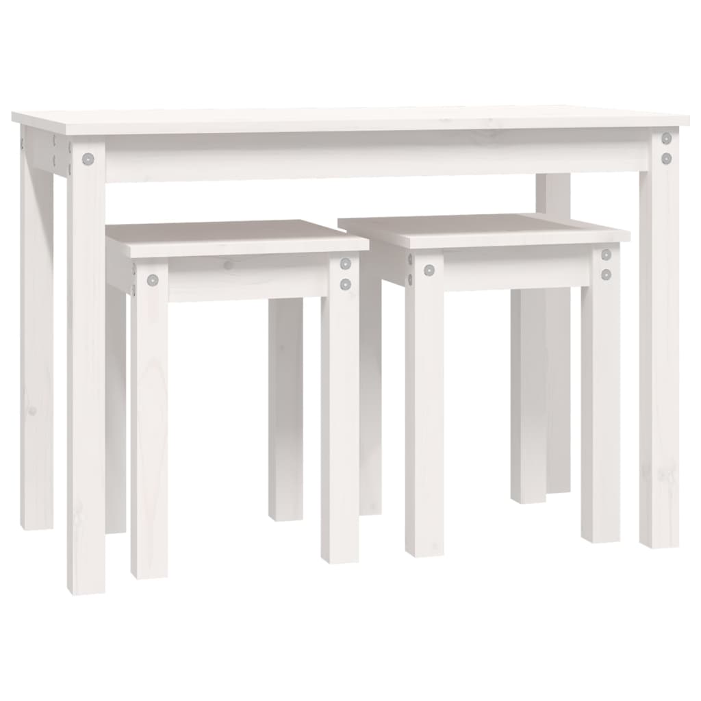Sidebord Hvit Stablebare 3 stk heltre furu