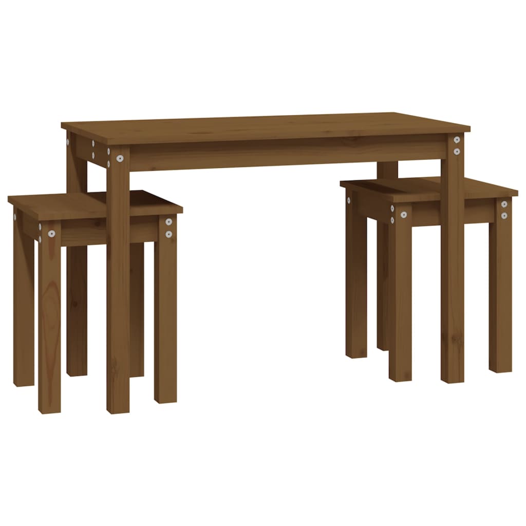 Stablebord 3 stk honningbrun heltre furu
