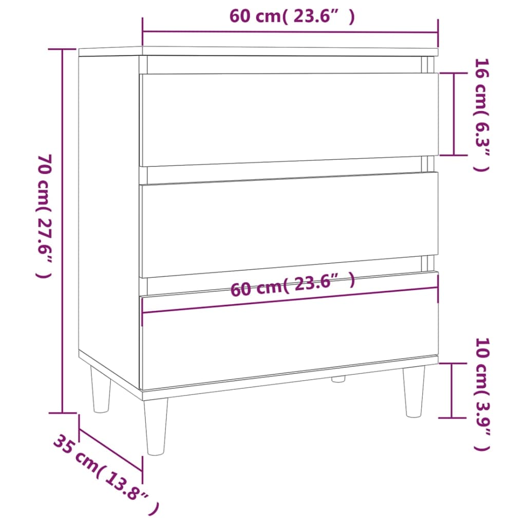 Skjenk brun eik 60x35x70 cm konstruert tre
