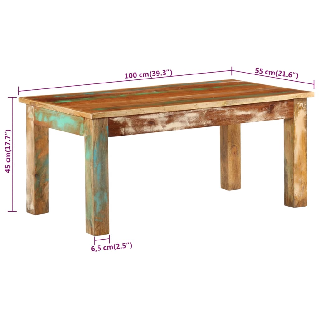 Salongbord Sofabord Tre Gjenvunnet Heltre 100x55x45 cm