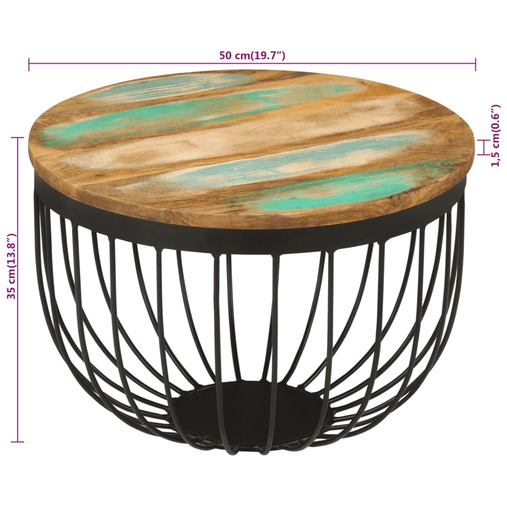 Salongbord Sofabord Tre Gjenvunnet Heltre Ø50x35 cm stål